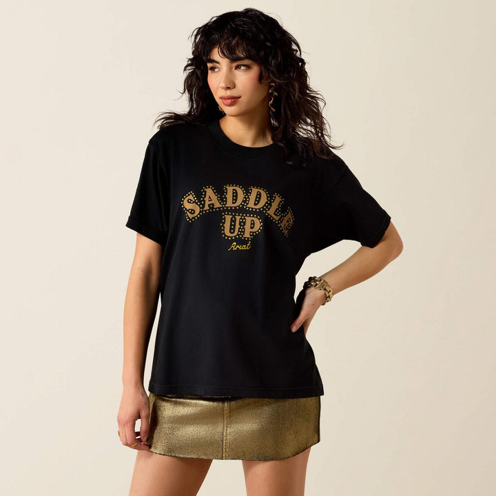 Ariat Ladies Ariat Saddle Up Bfrnd Short Sleeve T-Shirt Pmblk