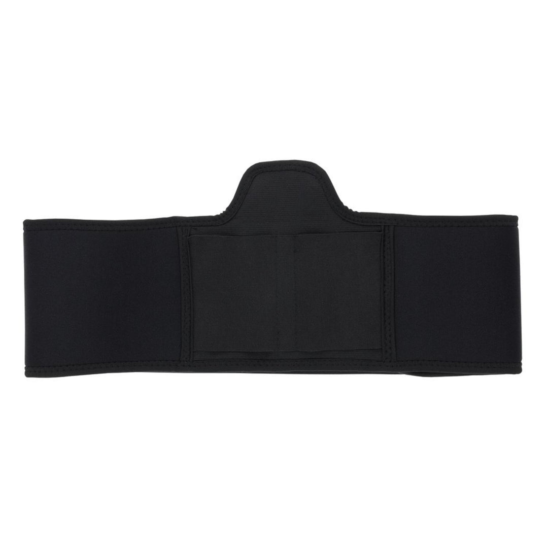 Caldwell Tac Ops belly band holster in black elastic, laid flat and shown from the front with the moulded holster pocket at the centre