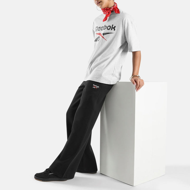 ID 2-COL LOGO FLEECE WIDE LEG PANTS BLACK