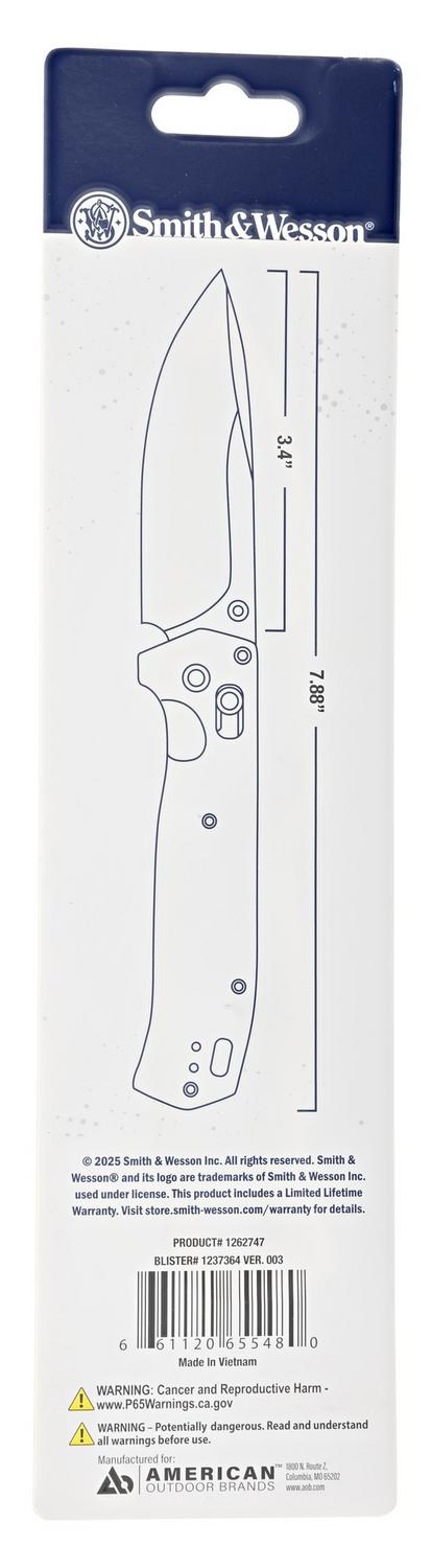 Smith And Wesson Drop Point Stonewash Folding Knife 3.6 Inch