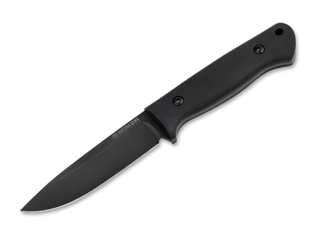 Böker DBK Bushfriend 2000 All-Black fixed blade knife with black blade and black handle, side view on white