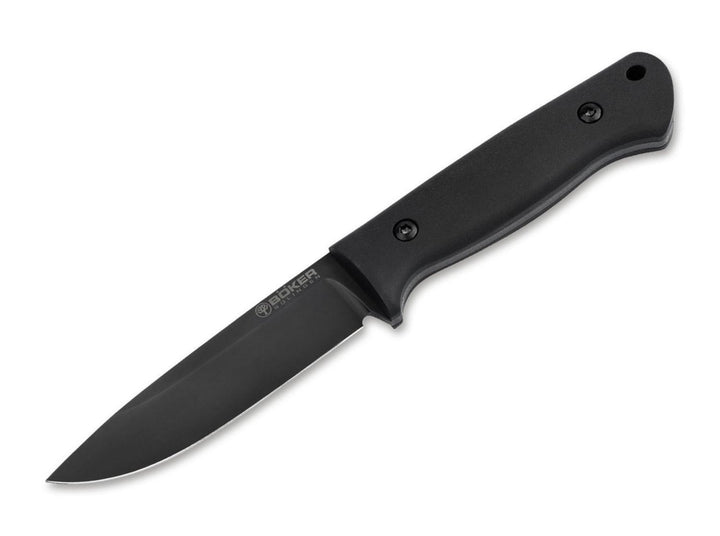 Böker DBK Bushfriend 2000 All-Black fixed blade knife with black blade and black handle, side view on white