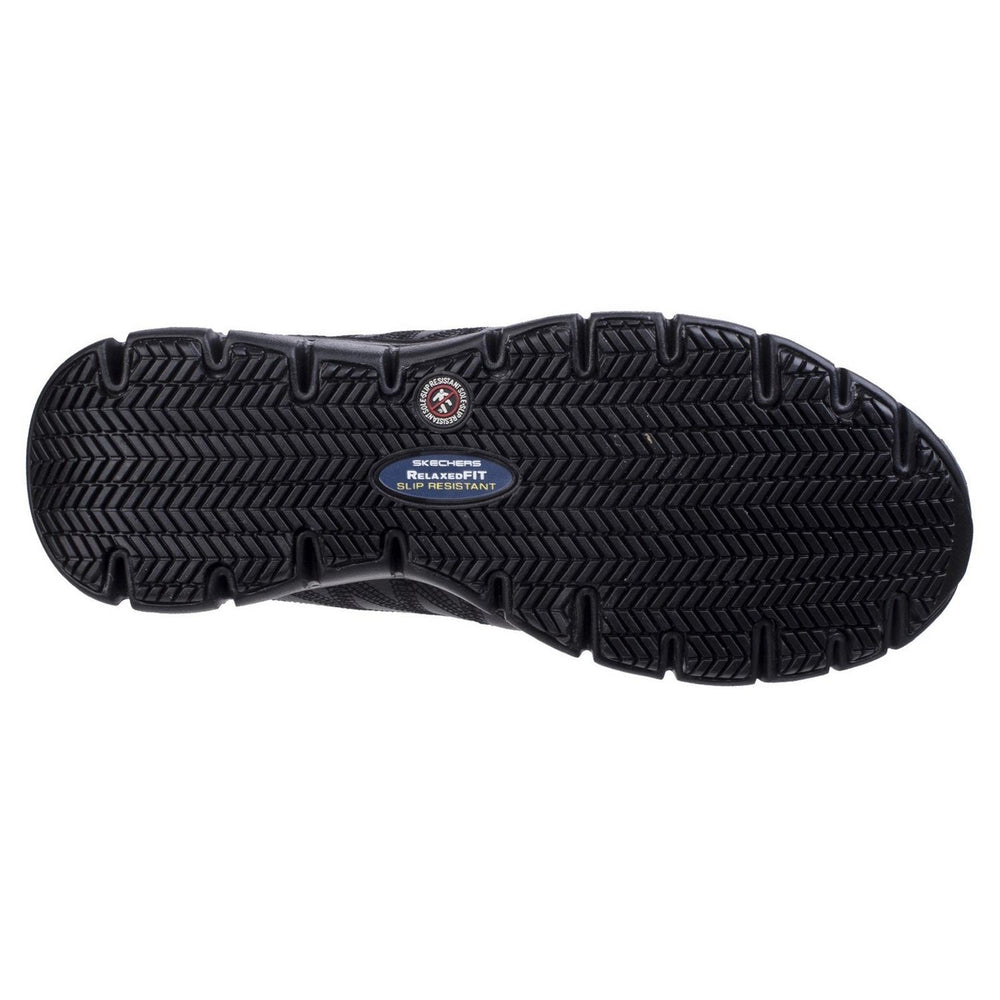Skechers Workwear Sure Track Erath Occupational Shoe Black - Side stitched stripe designs with S logo, Lace up sporty casual comfort slip resistant work sneaker design – view 2