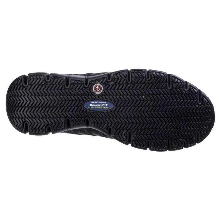 Skechers Workwear Sure Track Erath Occupational Shoe Black - Side stitched stripe designs with S logo, Lace up sporty casual comfort slip resistant work sneaker design
