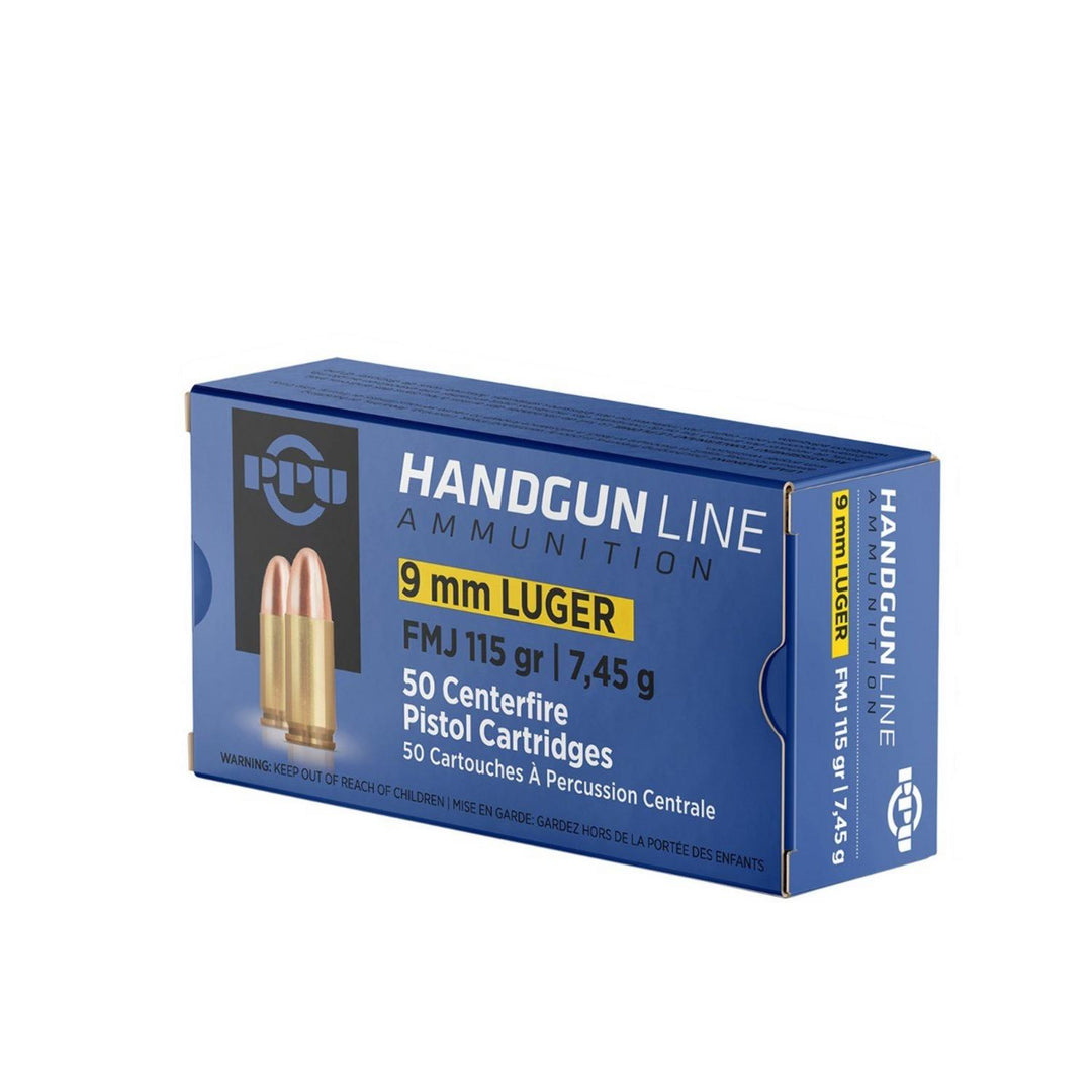 PPU Prvi Partizan 9mm Luger 115gr FMJ Handgun Ammo, 50 Rounds