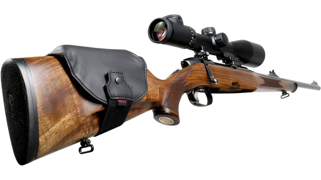 Leather Rifle Cheek Rests AKAH Leather Rifle Cheek Rest Black – Comb Riser for Optics – BushWear