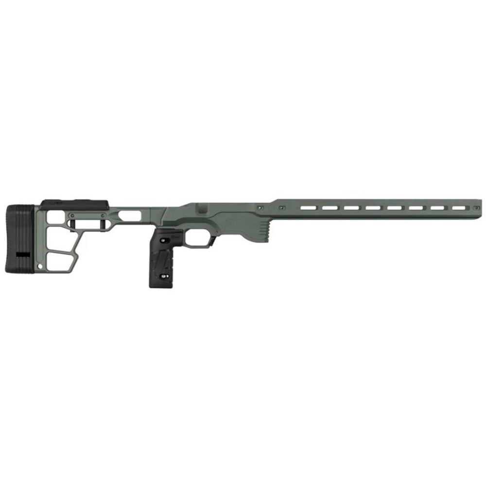 MDT ACC Premier Gen 2 folding chassis for Tikka T1X rimfire, right-hand, in olive drab green, side-profile view