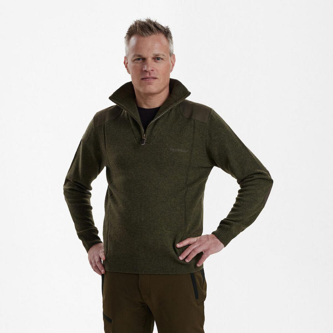 Deerhunter Sheffield Knit w. Zip-neck Green melange