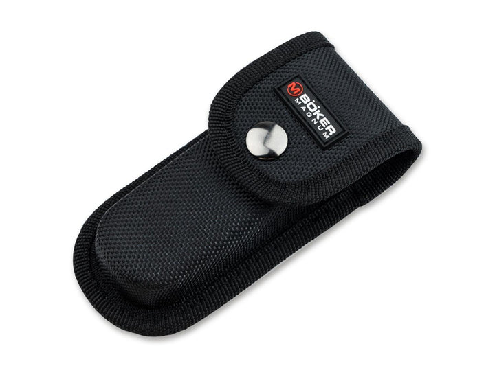 Black nylon belt pouch with Böker Magnum logo and press-stud closure, supplied with the HL Triple pocket knife