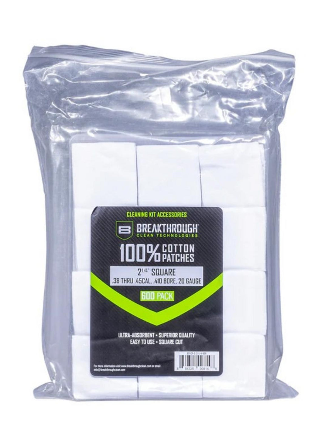 Breakthrough Clean Cotton Patches 2.25" .38-.45 Cal / .410-20 Gauge (600)