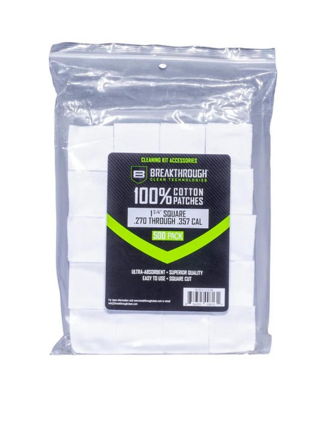 Breakthrough Clean Cotton Patches 1.75" .270-.357 Cal (500)