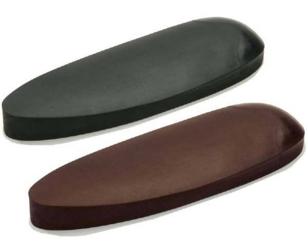 Wegu Sporting Pad 30mm in brown, shown with a black and brown rubber recoil pad pair, side views