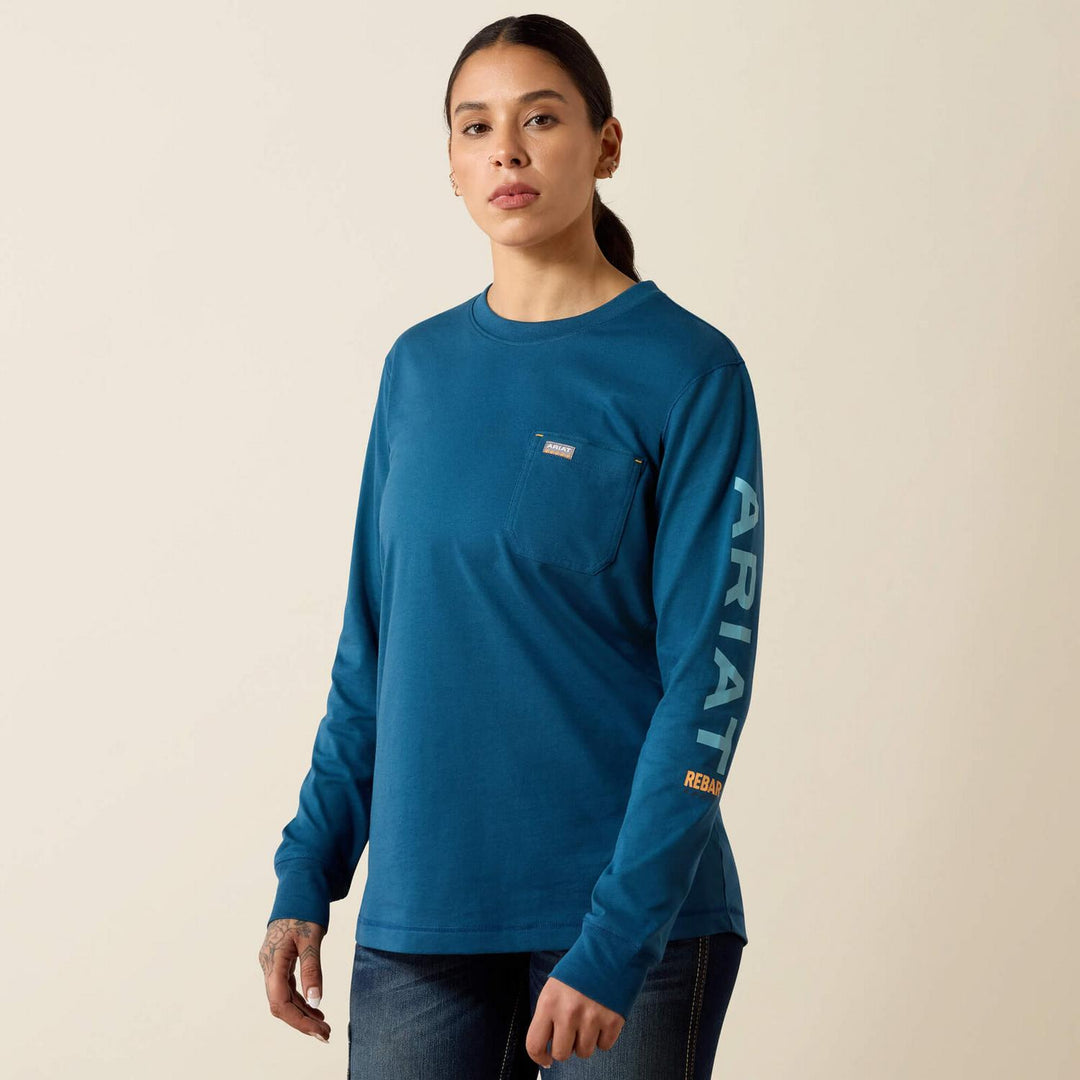 Ariat Ladies Rebar Workman Logo Long Sleeve T-Shirt Dpdv/cmblu