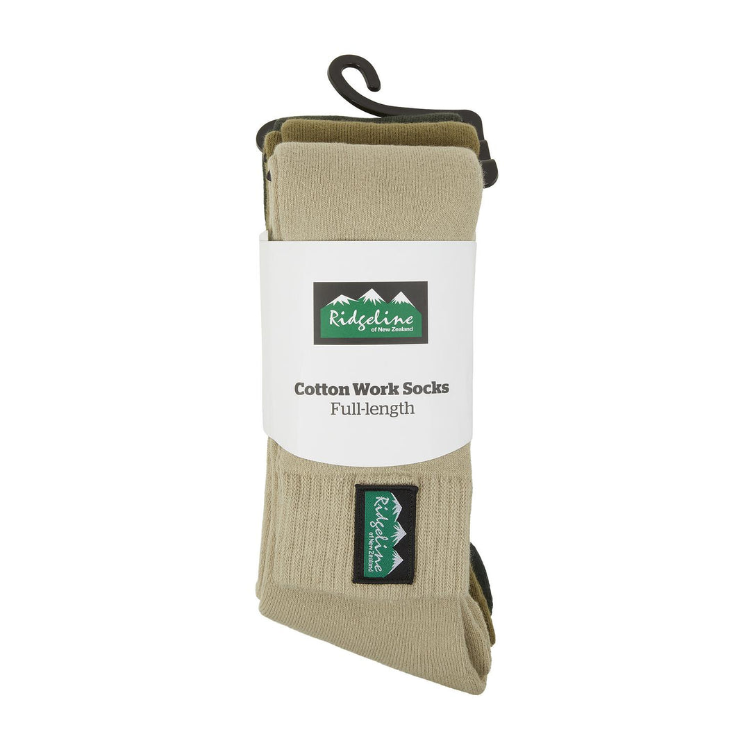 Ridgeline Cotton Work Socks Full Length - Olive Multi