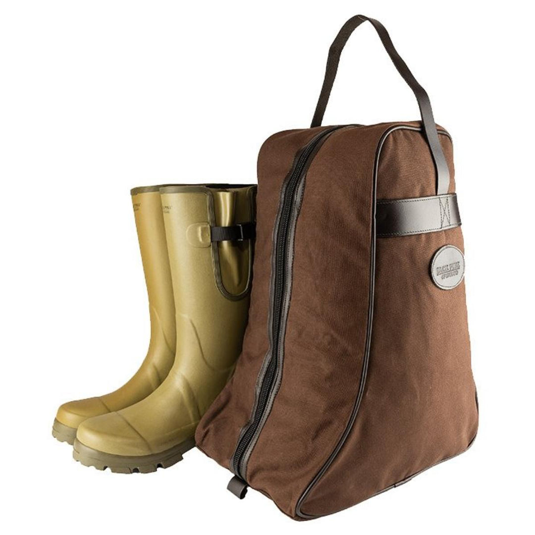 Jack Pyke CANVAS BOOT BAG BROWN - Full length lockable front zip, Wipeable plastic base