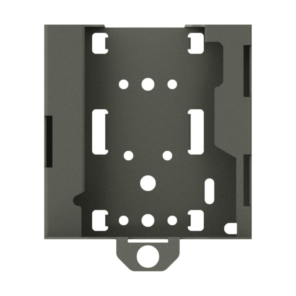 Rear of the Spypoint SB-500S security box, showing the flat mounting plate with rows of screw holes and cable slots