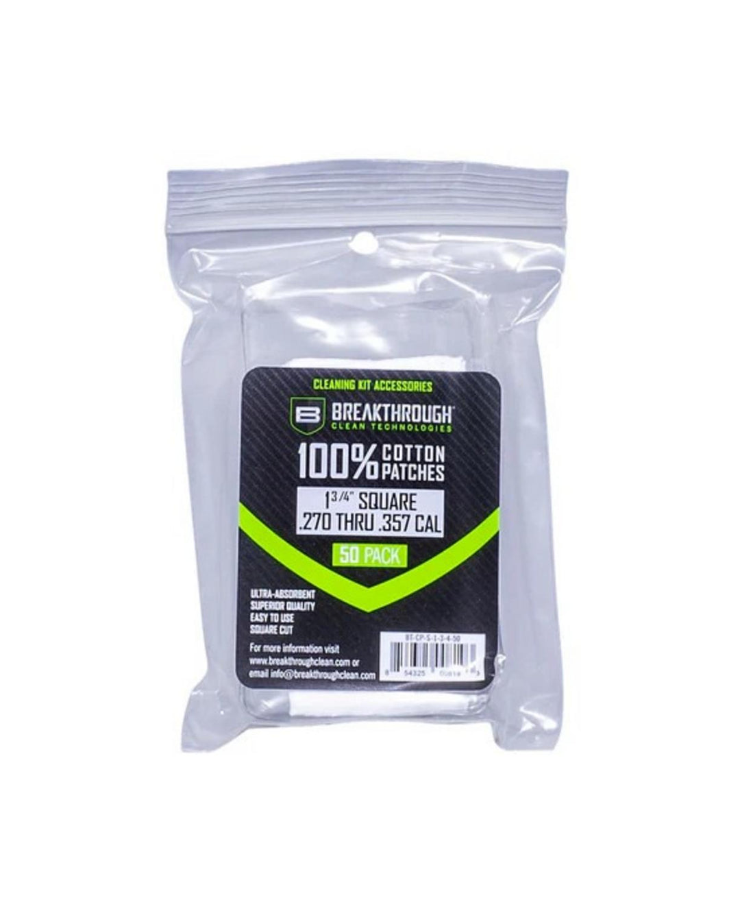 Breakthrough Clean Cotton Patches 1.75" .270-.357 Cal (50)