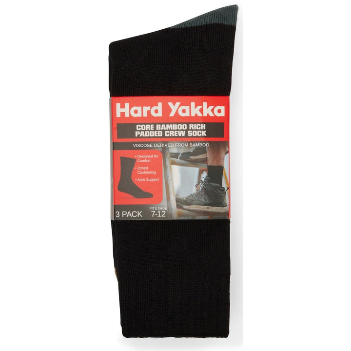 Hard Yakka Core Bamboo Rich Padded Crew Sock - 3 Pack Multicoloured