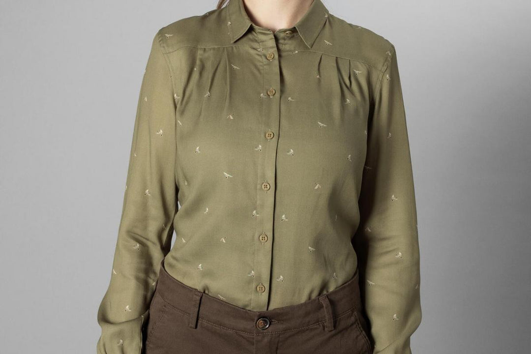 Harkila Abigail L/S shirt Women Dust green/Flying ducks