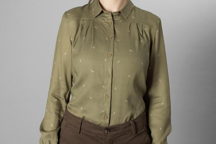 Harkila Abigail L/S shirt Women Dust green/Flying ducks