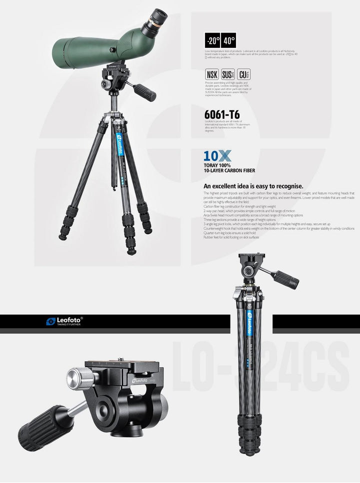 Leofoto Mr O LO-224CS Carbon Tripod with SW-02 Fluid Head