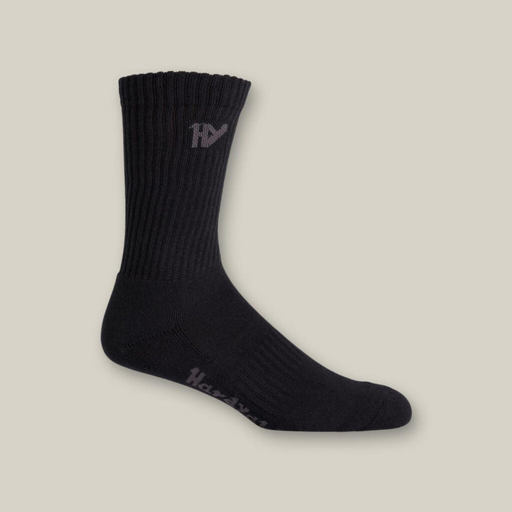 Hard Yakka Crew Five Pack Worksock Black - Athletic design, Padded footbed