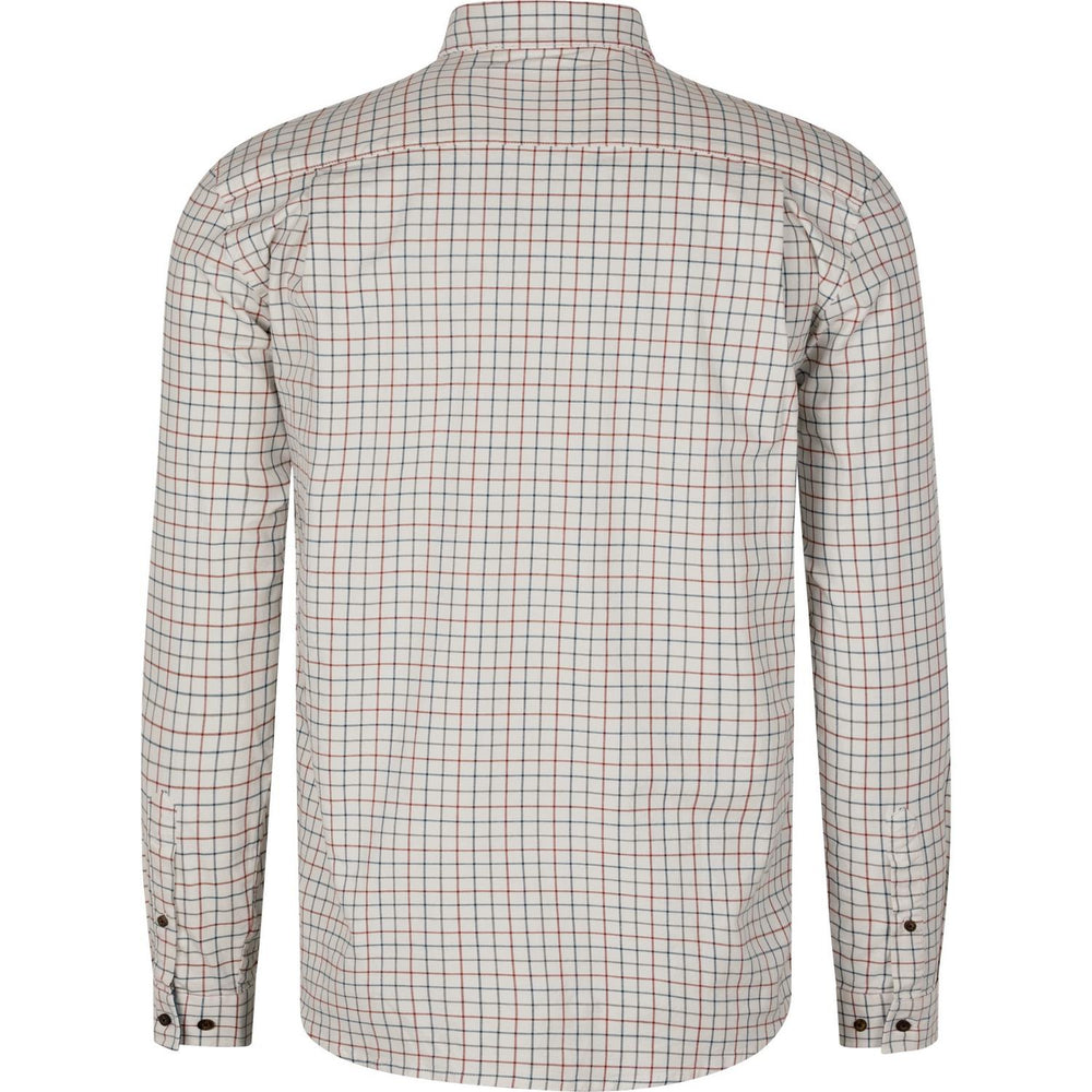 Seeland Oxford shooting shirt in cream tattersall check, flat ghost-mannequin rear view