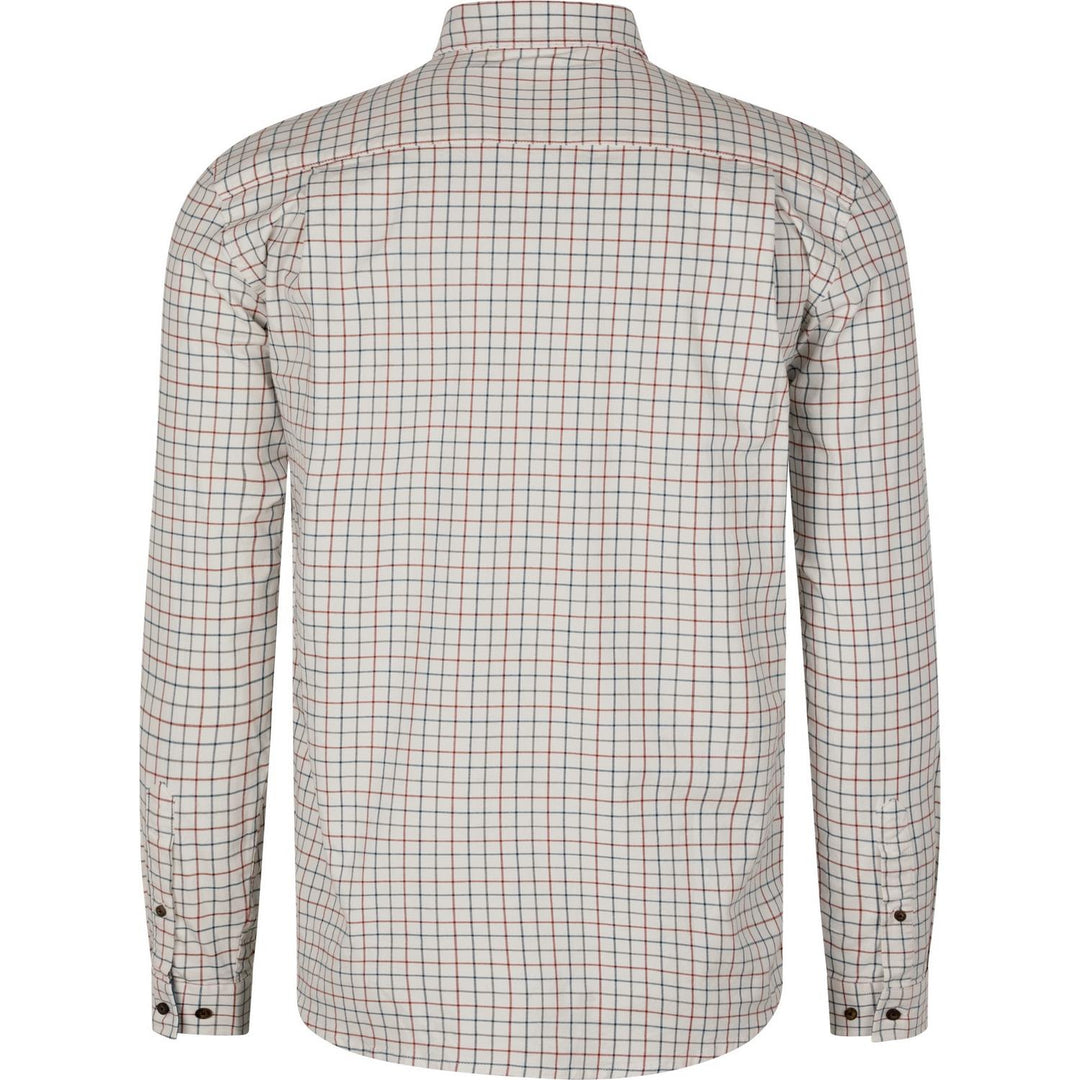 Seeland Oxford shooting shirt in cream tattersall check, flat ghost-mannequin rear view