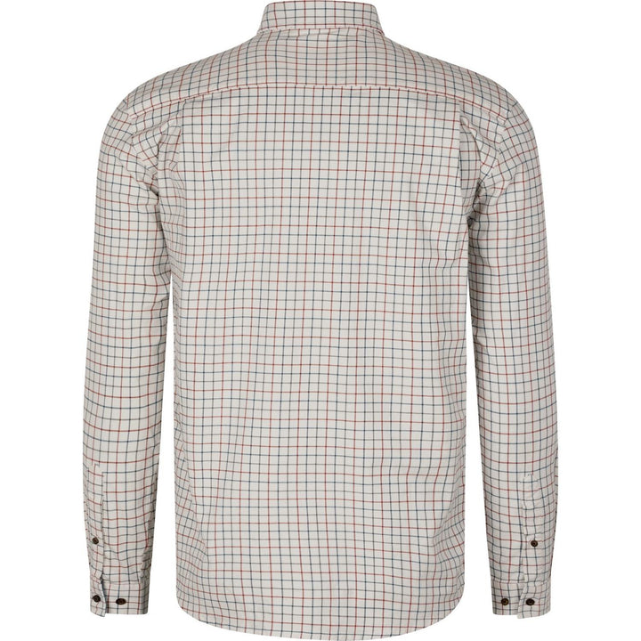 Seeland Oxford shooting shirt in cream tattersall check, flat ghost-mannequin rear view