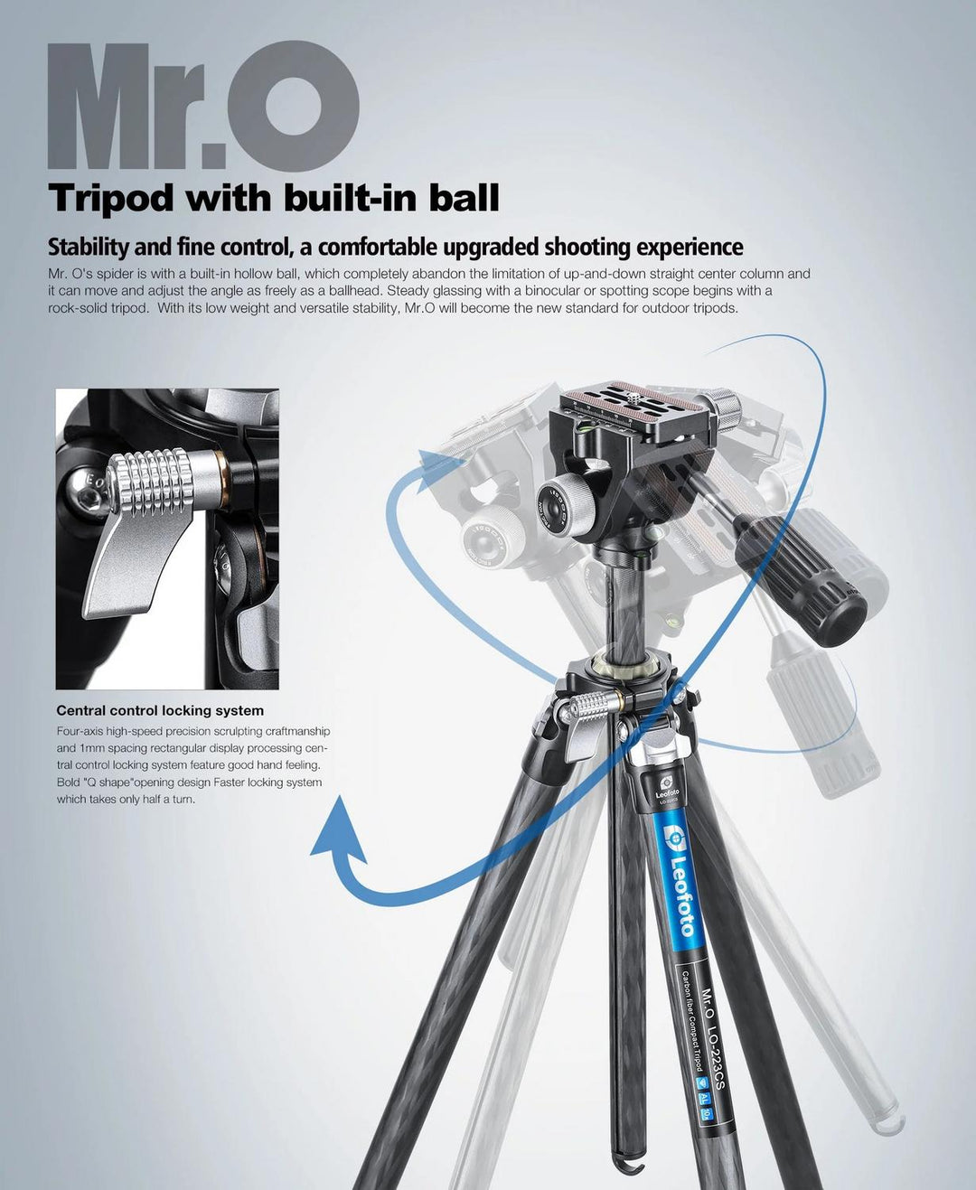 Leofoto Mr O LO-224CS Carbon Tripod with SW-02 Fluid Head