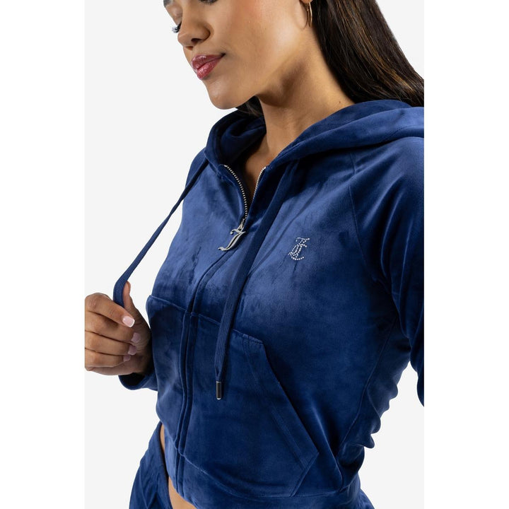 Juicy Couture Classic Velour Hoodie With Juicy  Logo Blue Depths