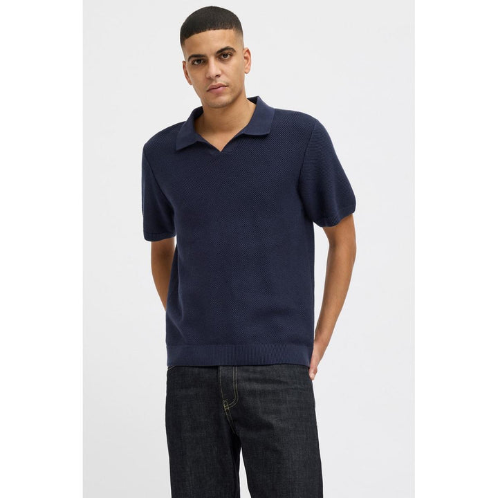 Jack & Jones Jack & Jones Premium split neck knitted polo in Navy Night Sky
