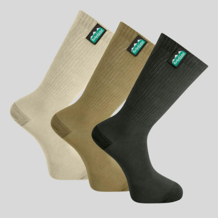 Ridgeline Unisex Cotton Light Work Socks Mid Length 3 pair