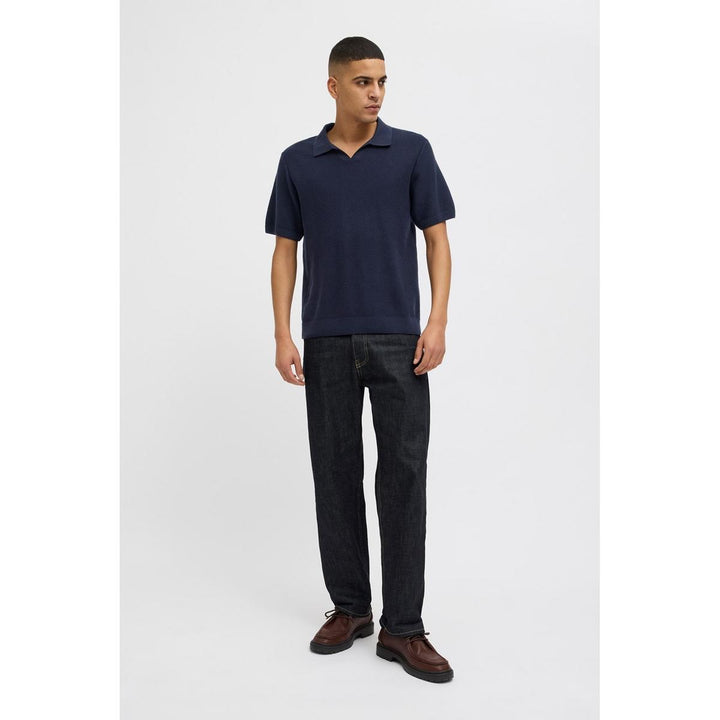 Jack & Jones Jack & Jones Premium split neck knitted polo in Navy Night Sky