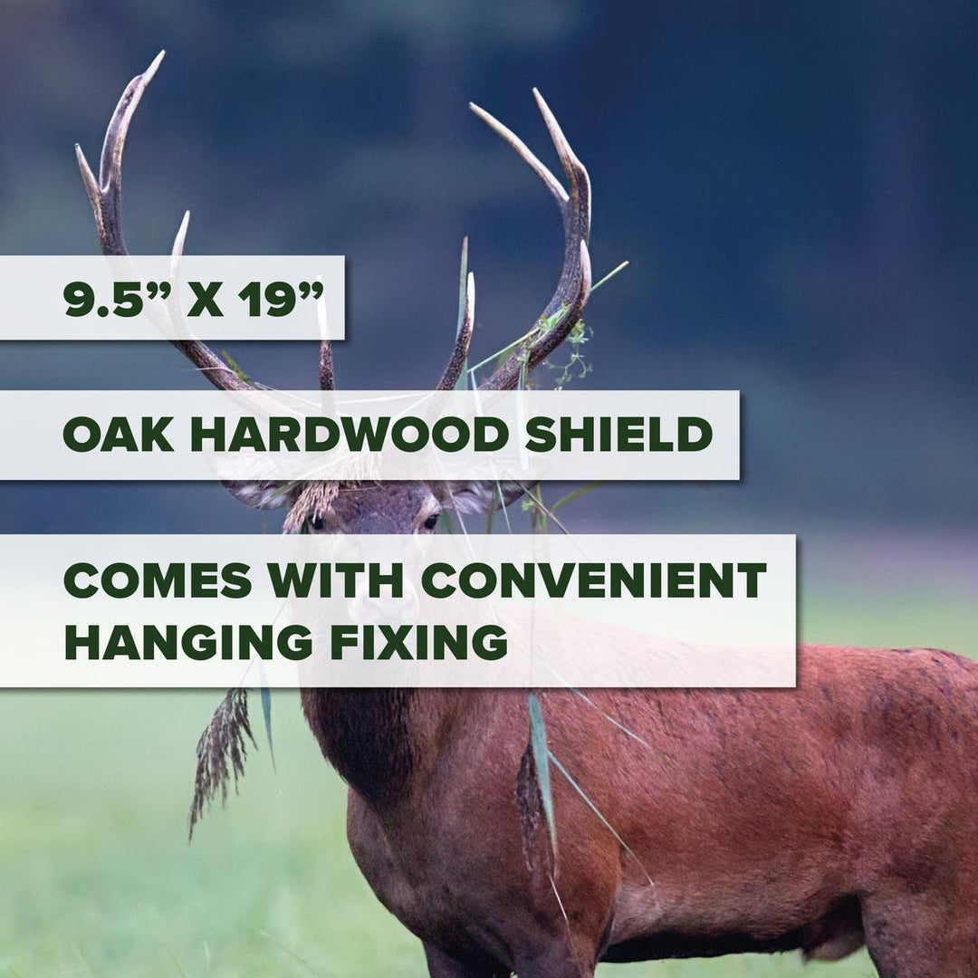 BushWear Solid Oak Red Stag Skull Shield