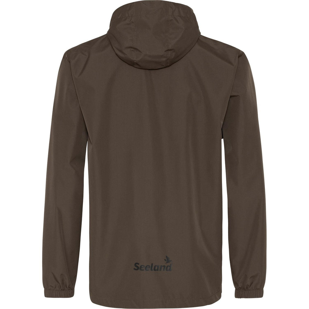 Taxus jacket flat lay back view, showing the hood and the Seeland script logo across the lower back