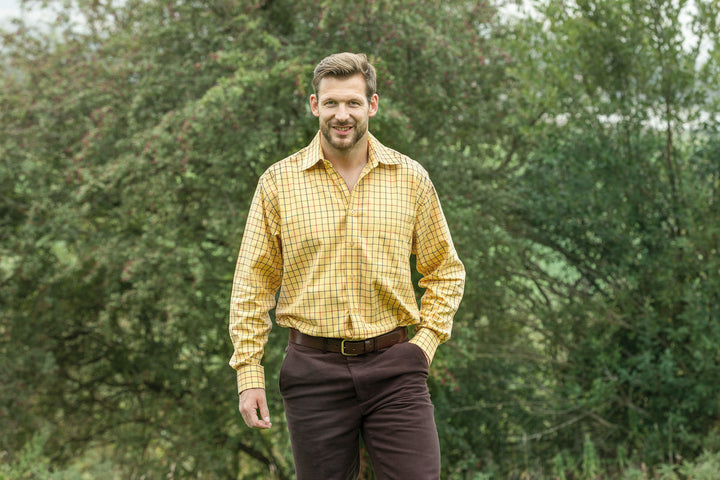 Hoggs of Fife Governor Premier Tattersall Shirt  Gold Check