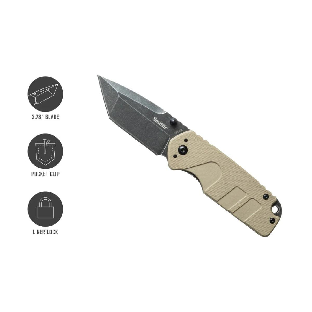 Smiths Black Stonewash Tanto Blade - Desert Tan