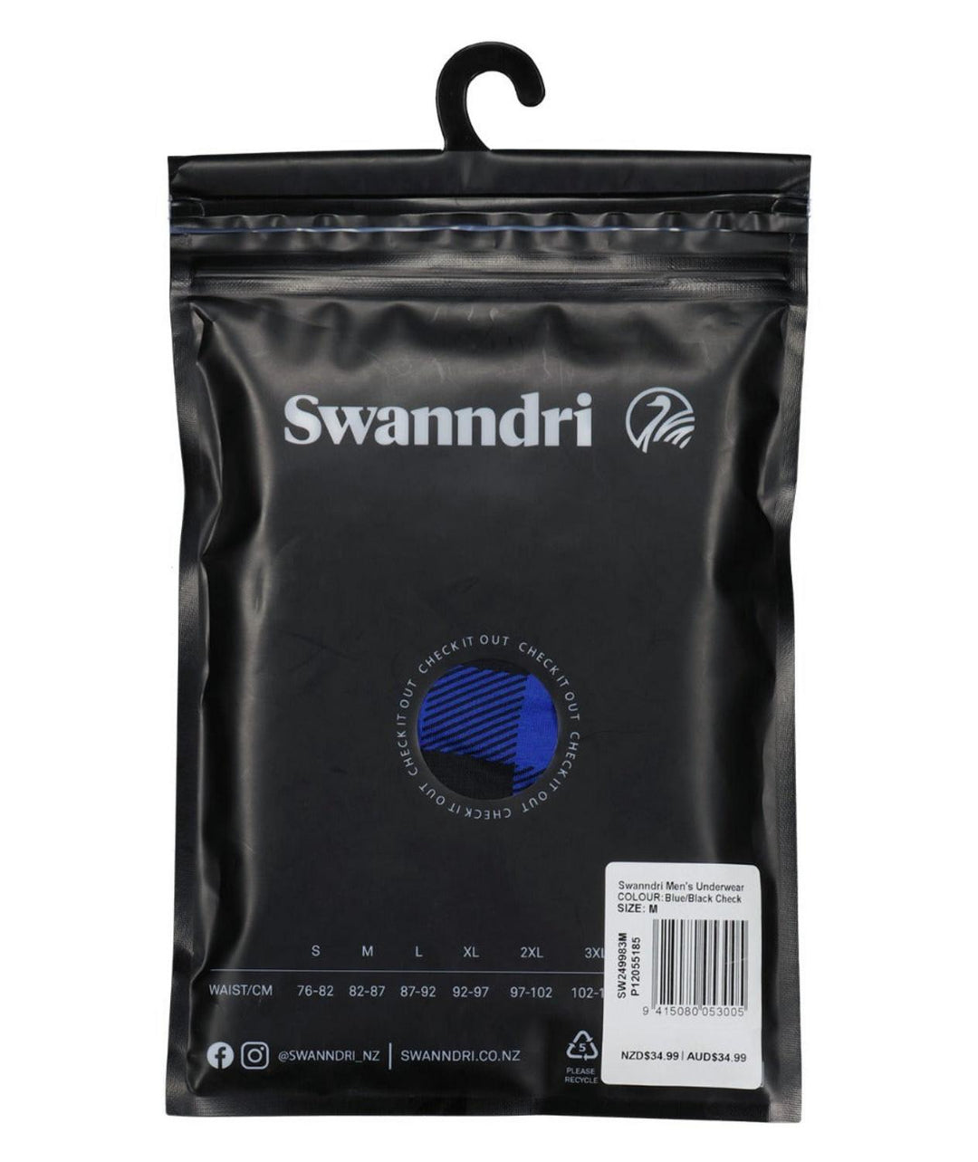 Swanndri Men's Underwear - Organic Cotton Check Boxer Briefs