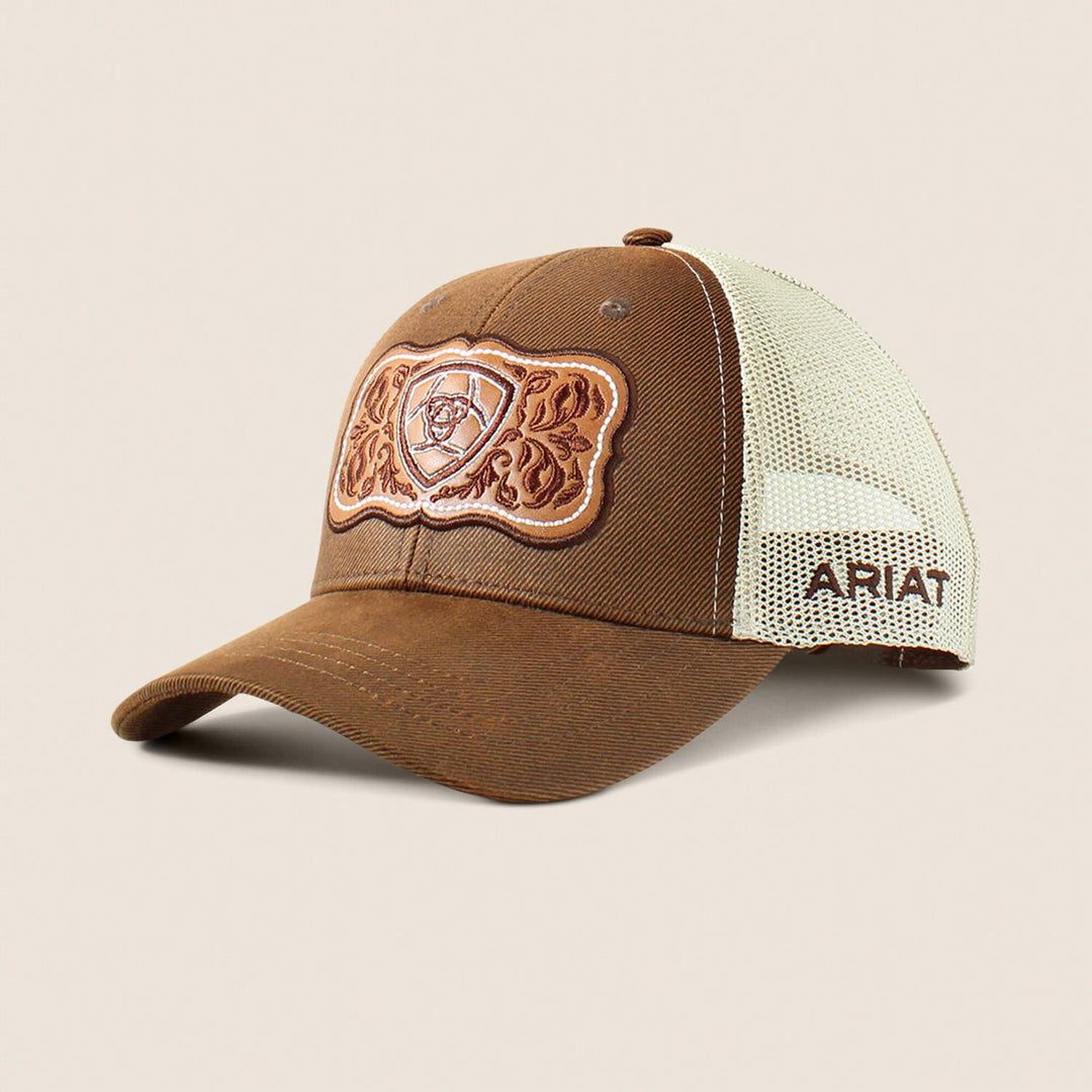 Ariat M F Ladies Floral Lthr Patch Cap Brn/wht
