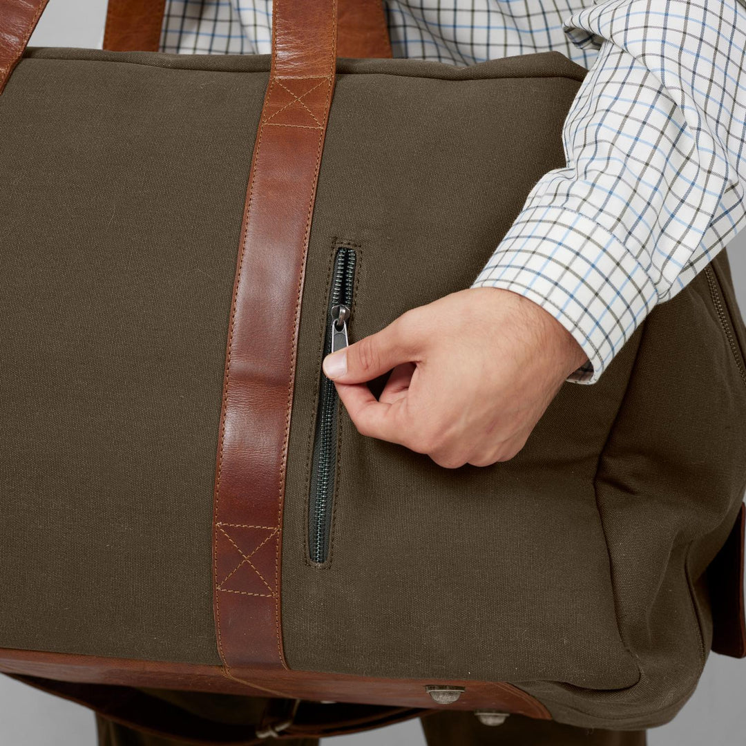 Härkila Weekend Bag 65L Warm Olive Canvas & Leather Duffel – view 3