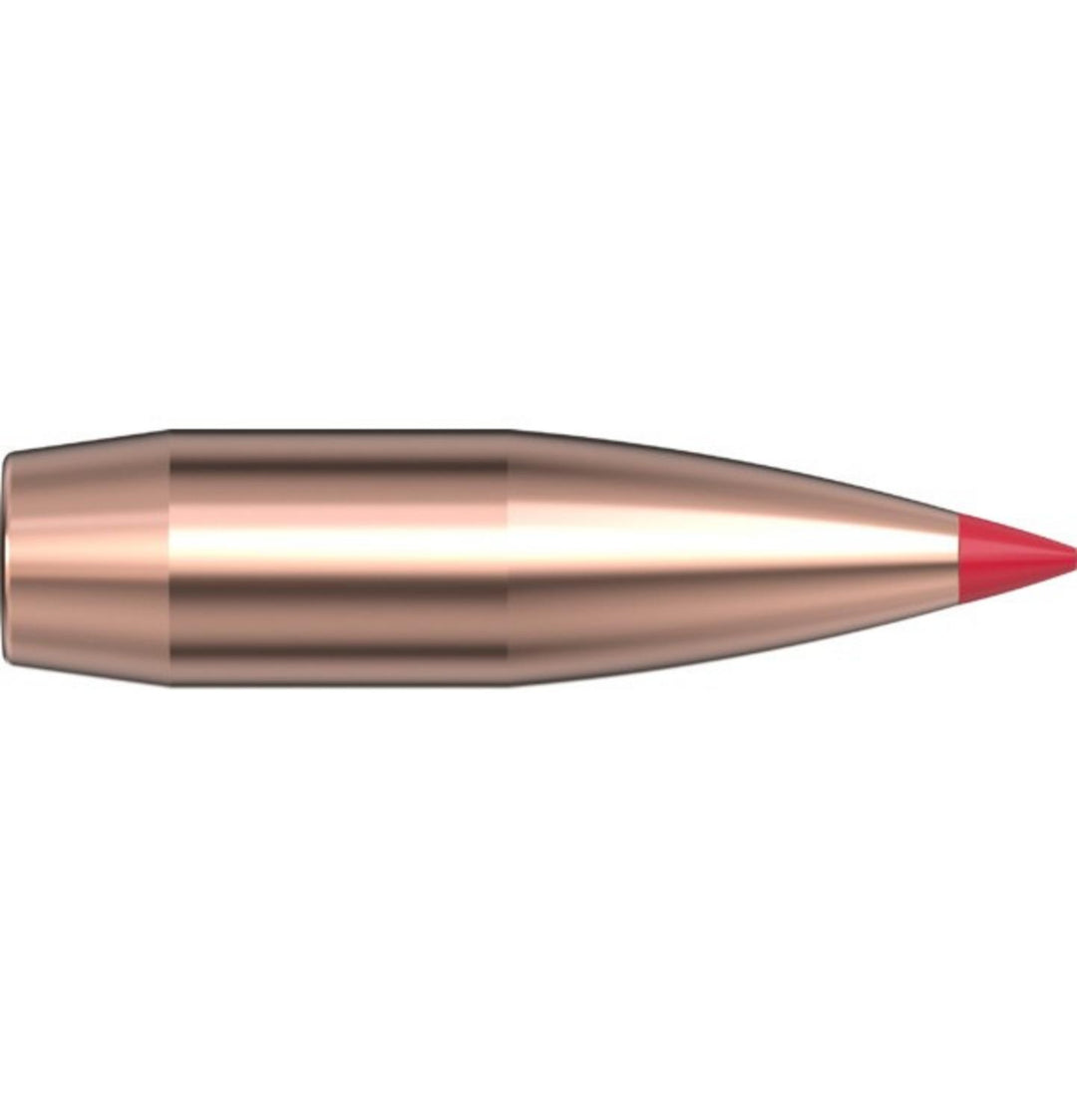 Generic Hornady bullet render used as a placeholder image: a single copper monolithic projectile with driving bands and a red polymer tip, shown side-on with no cartridge case