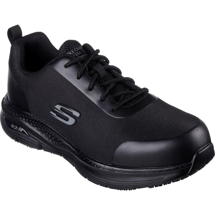 Skechers Workwear Arch Fit Sr Ringstap Safety Trainer Black - Podiatrist-designed shape developed with 20 years of data and 120,000 unweighted foot scans, Removable insole helps mould to your reduce shock increase weight dispersion