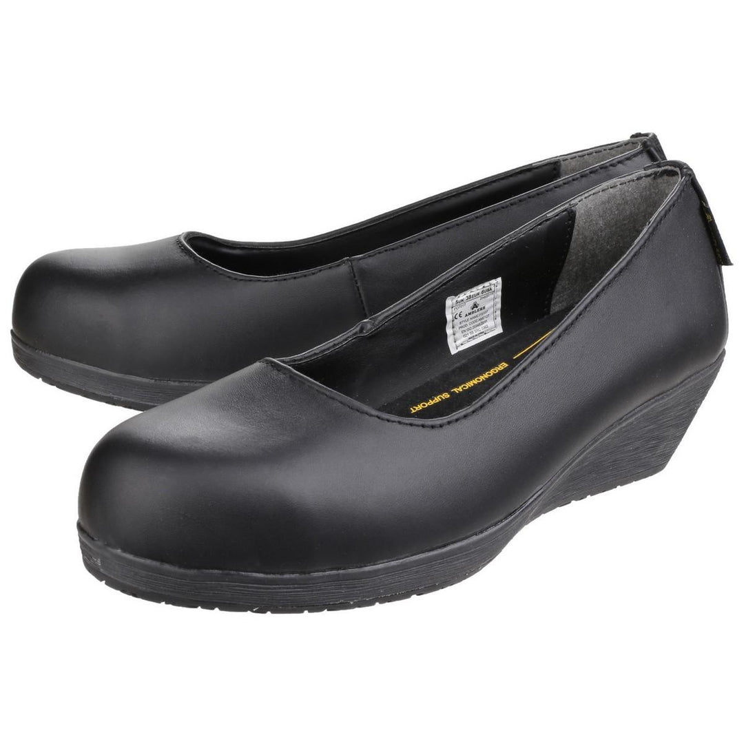 Amblers Safety FS107 Antibacterial Memory Foam Slip on Wedged Safety Court Shoe Black