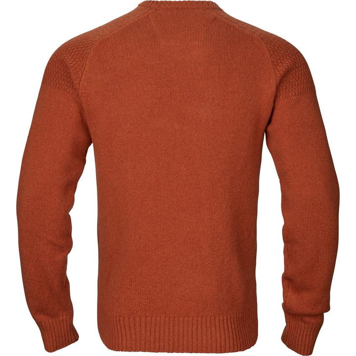 Harkila Vincent merino v-neck pullover in bombay rust – view 10: back view of the jumper on an invisible mannequin