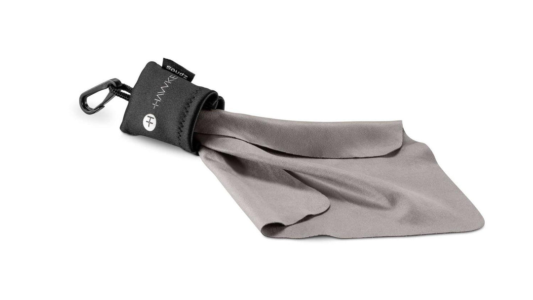 Hawke Spudz - Lens Cloth (105mm x 195mm) Cleaning Premium microfiber safely removes smudges from lenses and screens., stuffs inside attached neoprene pouch so it stays clean dust debris