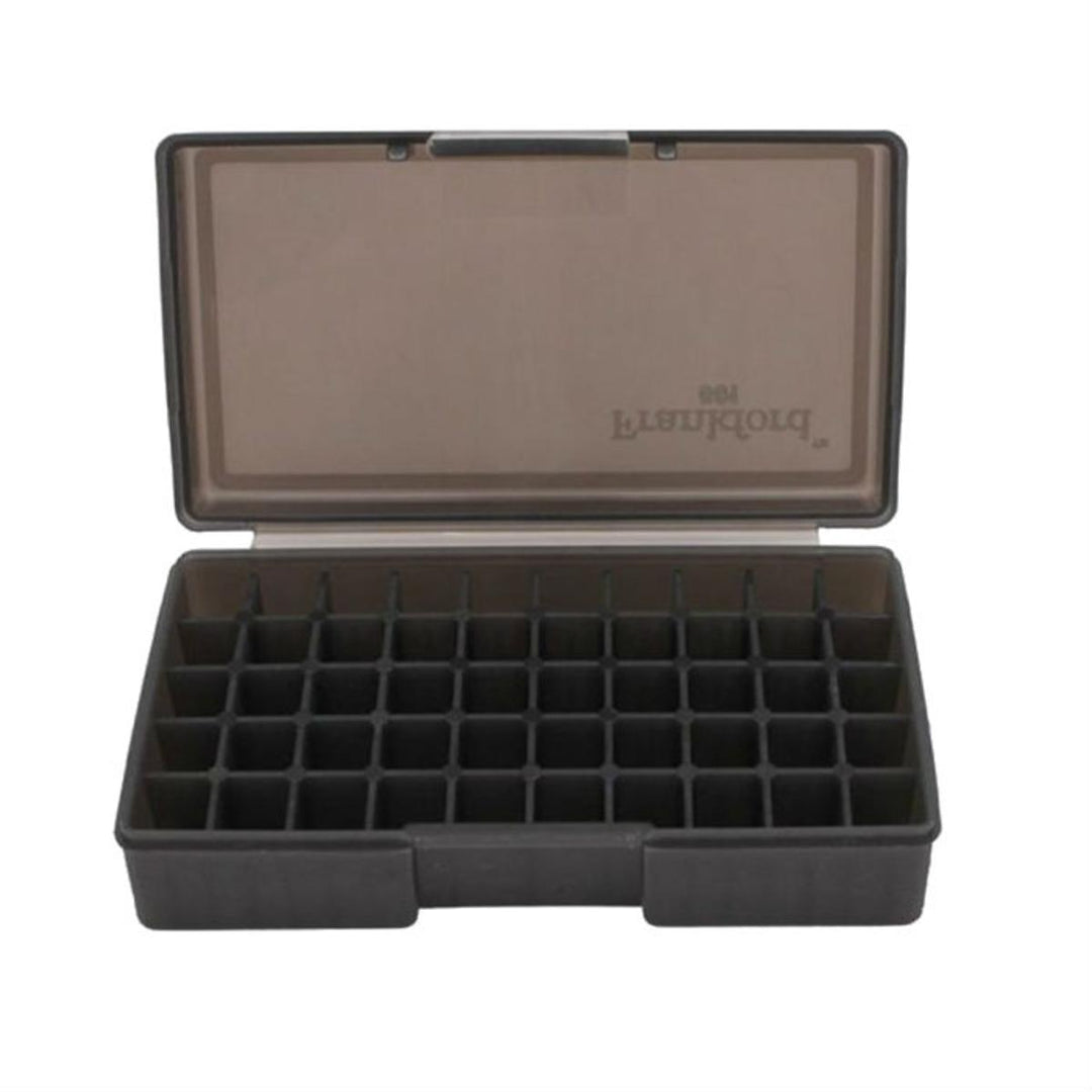 Frankford Arsenal Hinge Top Ammo Box 501 .380-9mm 50 Rnd - Mechanical plastic for great strength, Can place a 1" x 2 5/8" printer I.D. label on the lid