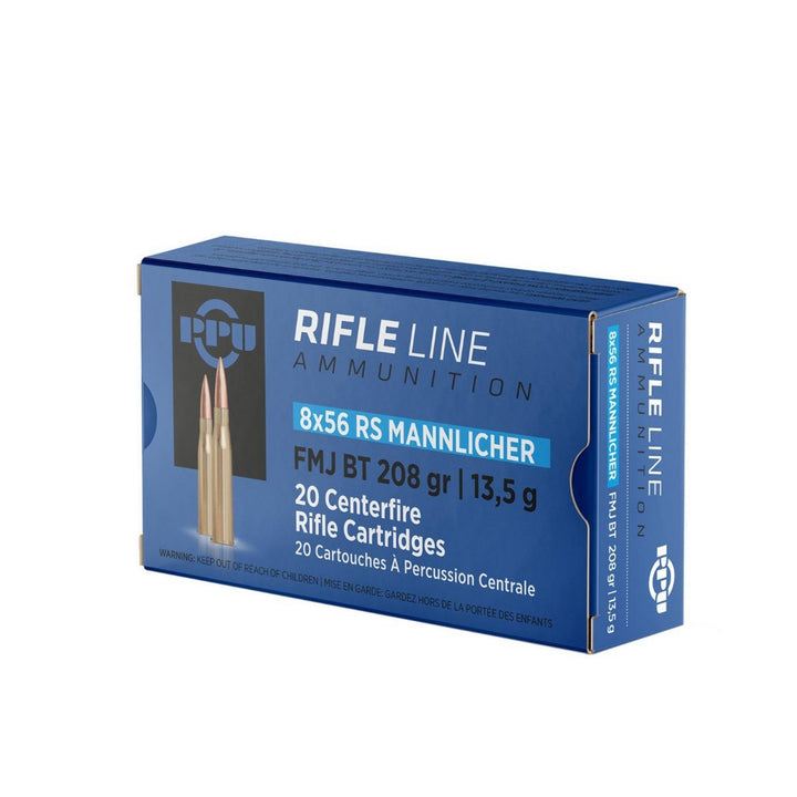 PPU Prvi Partizan 8x56R Mannlicher 208gr FMJ Boat Tail Ammo, 20 Rounds