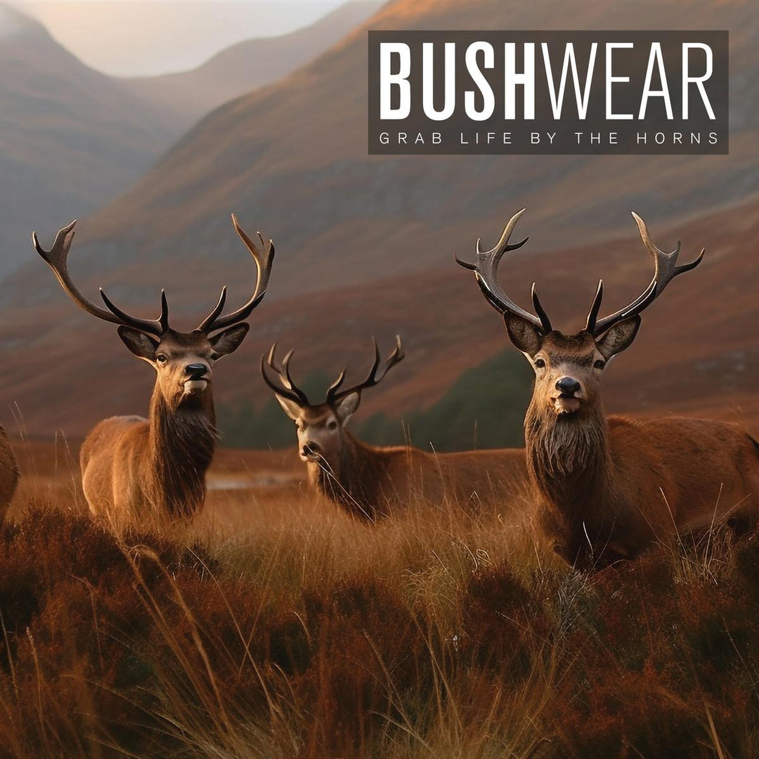 BushWear Solid Oak Red Stag Skull Shield