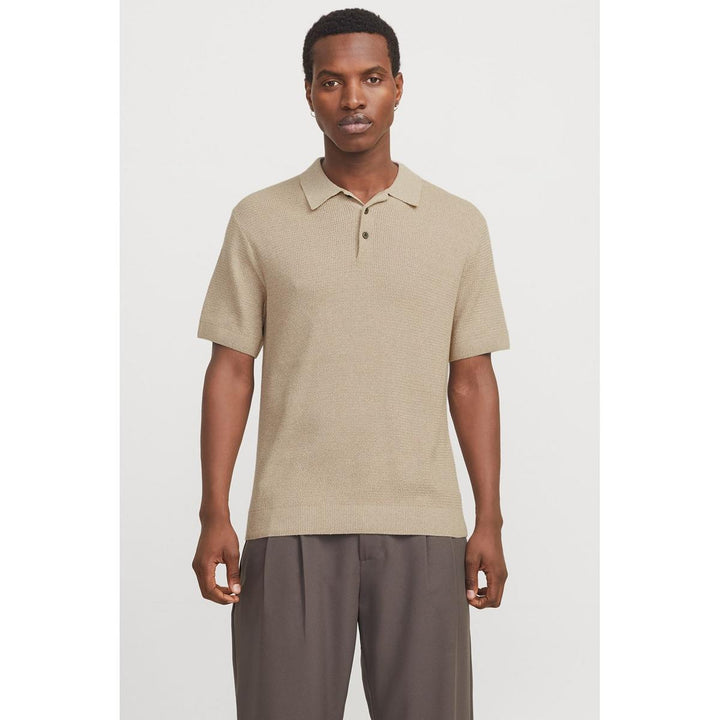 Jack & Jones Jack & Jones Premium knitted polo in Beige Greige